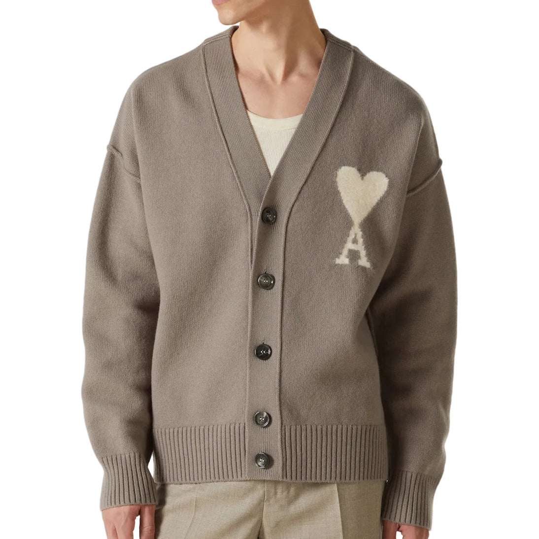 AMI Paris Cardigan Ami de Coeur Beige