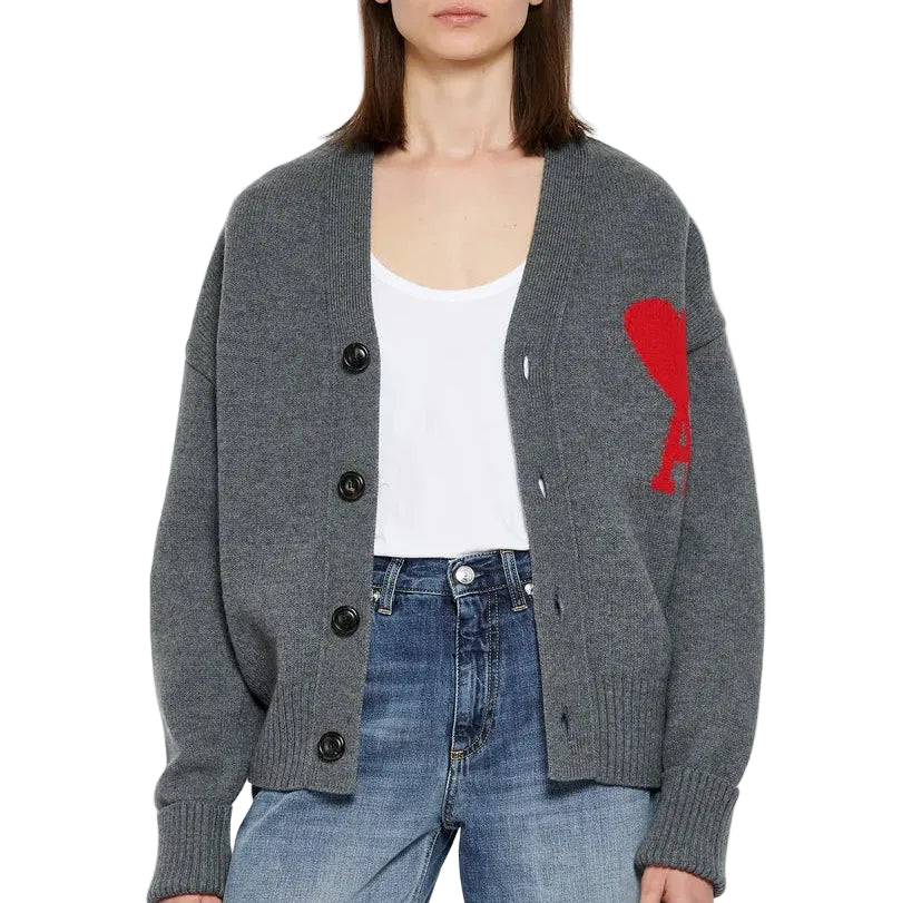 AMI Paris Cardigan Ami de Coeur Gris